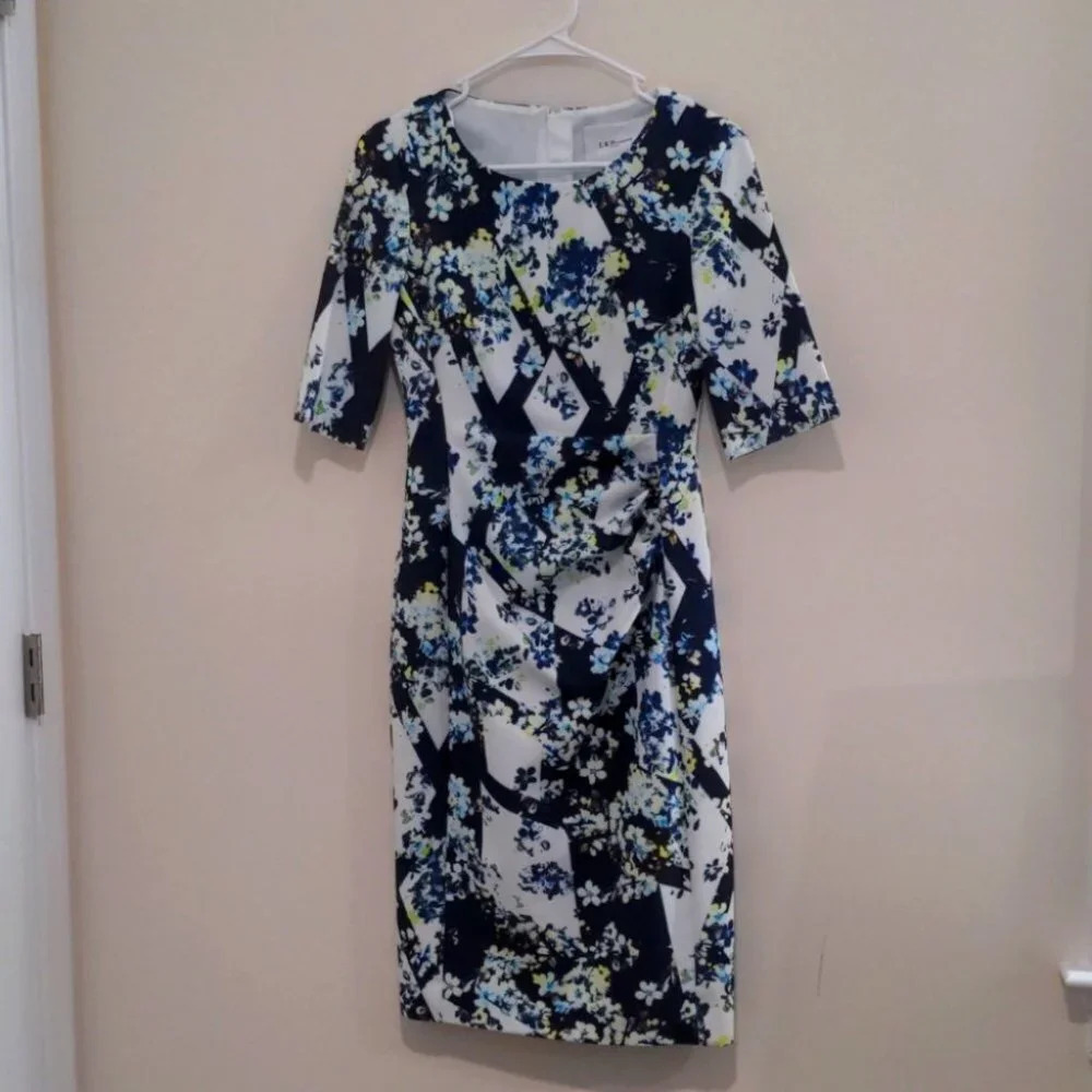 L.K. Bennett Blue‎ Crystal Floral Dress Size 4